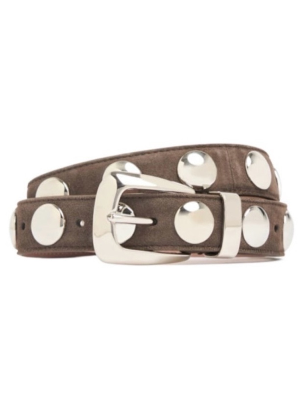 KHAITE Toffee Suede Benny Belt with Studs